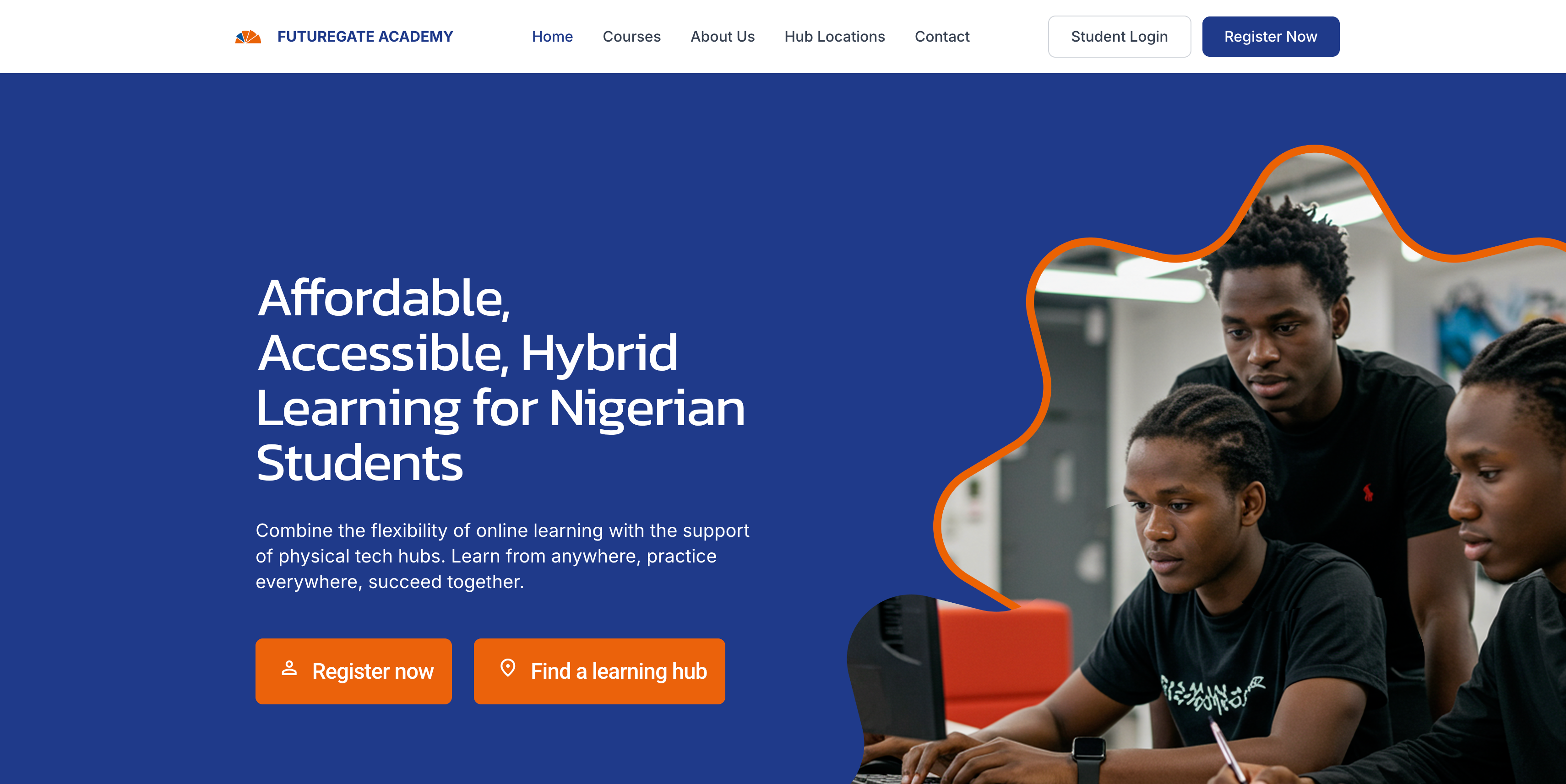 FutureGate Academy platform homepage showing student dashboard